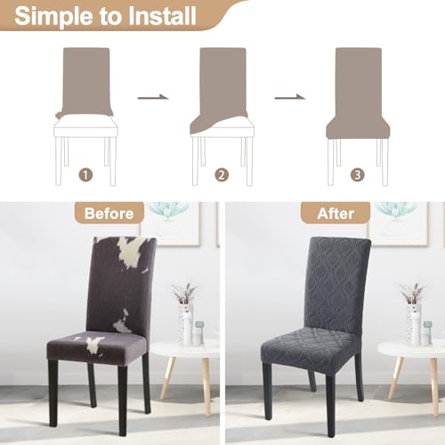 Image of SearchI Dining Room Chair Covers Set of 4, Stretch Jacquard Parsons Chair Slipcovers Spandex Removable Washable Kitchen Chair Protector Cover for Dining Room, Hotel, Ceremony (Grey)