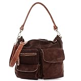  LECONI Schultertasche Ledertasche für Damen echtes Leder Natur großer Shopper Lederhandtasche für DIN A4 Damentasche Frauen Handtasche Veloursleder Wildleder 41x32x10cm dunkelbraun LE0039-V