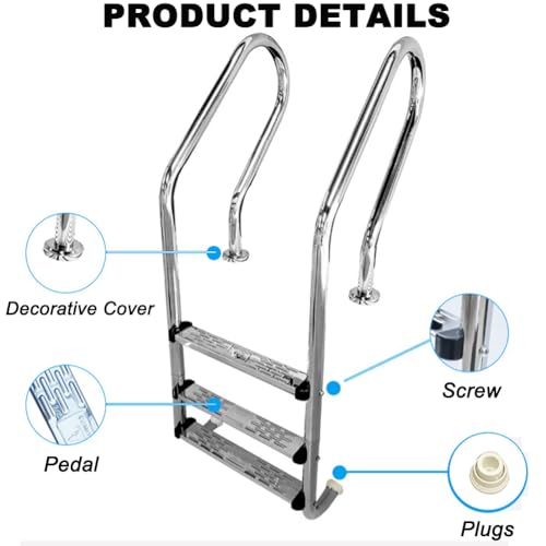 Escalera para piscina de acero inoxidable 304, antideslizante, 2 o 3 peldaños miniatura 4