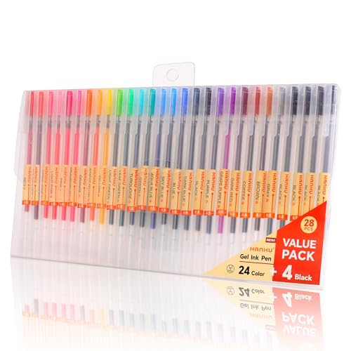 Fine Tip Colored Gel Pens, 28-Count 0.5mm Fine Point Pen, Smooth Writing Pens No Bleed Through, Ballpoint Planner Pen for Bible Journaling, Adult Coloring, Note Taking, Office School Supplies