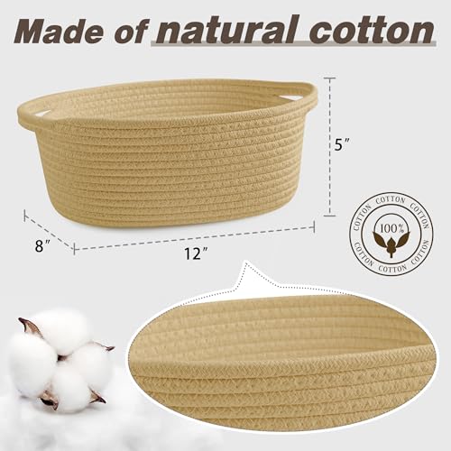Image of Pro Goleem Small Woven Basket with Gift Bags and Ribbons Durable Baskets for Gifts Empty Small Rope Basket for Storage 12 inchX 8 inch X 5 inch Baby Toy Basket with Handles, Khaki