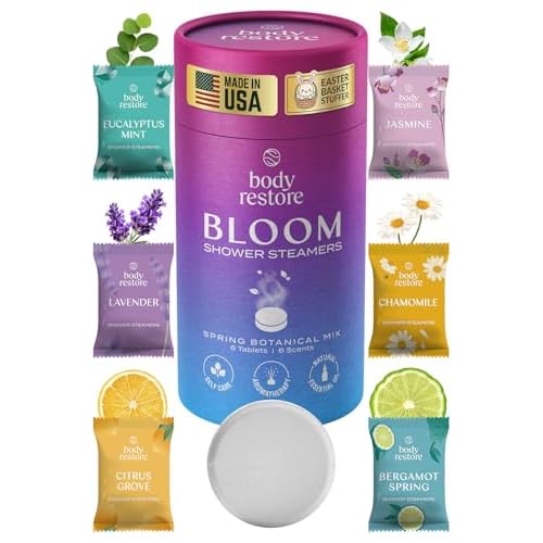 Body Restore Shower Steamers Aromatherapy 6 Pack – Easter Basket Stuffers, Easter & Birthday Gifts for Women & Men, Girls & Boys, Stress Relief & Relaxation Self Care – Bloom