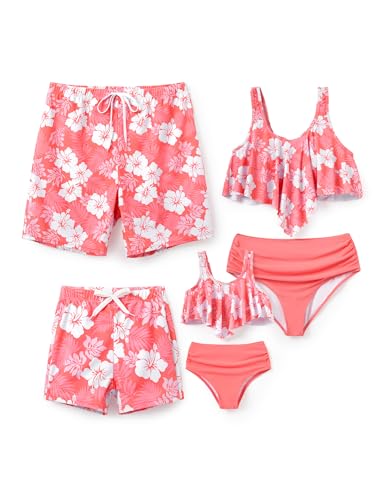 Image of PATPAT Family Matching Swimsuits Two Piece Hawaiian Tropical Beach Bikini and Swim Trunks Set Mommy and Me Bathing Suits