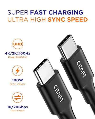 Craft Usb-C To Usb-C 3.2 Gen2X2 Power And Data Cable. 100W Fast Charging, 20Gbps Data Transfer. 0.5Ft (18Cm) #TOP1