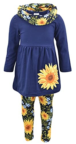 Image of Unique Baby Girls Kids Toddler 3pc Outfit Set Long Sleeve Soft Knit Tunic Top Leggings and Scarf