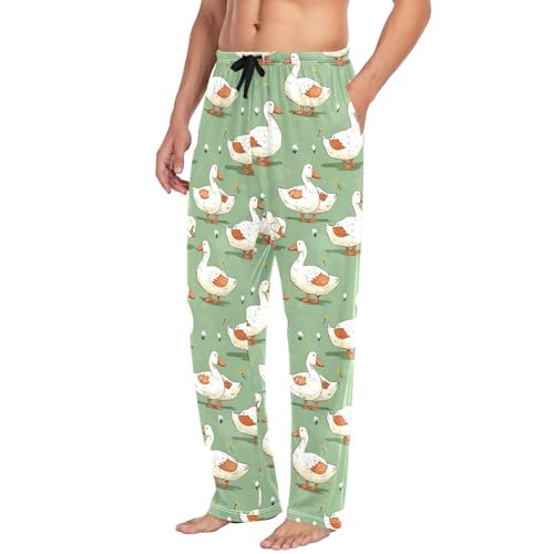 Men's Cute Ducks Pajama Pants with Pockets - Straight Fit Cotton Sleep Bottoms for Lounge & Nightwear#7904