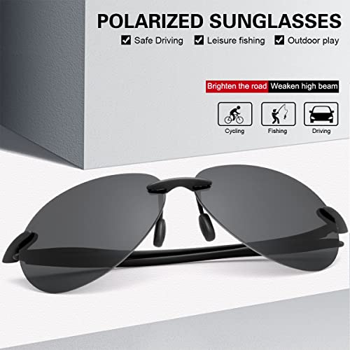 Polarized Sports Sunglasses for Men and Women Driving Cycling Running Fishing Golf 100% UV Protection Rimless Sun Glasses Fashion Shades Retro Eyeglasses Anti Glare Classic Mirror Lens Eyewear Black - Image 2