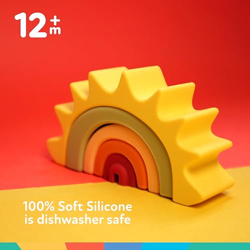 Image of Nuby Soft Silicone Stackable Sun Interactive Toy - 5-Piece Toddler Stacking Toy for Fine Motor Skills and Early Development - 12+ Months - Easter Basket Stuffer