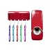 Produktbild OurLeeme Wandhalterung, automatische Zahnpasta mit 5 Zahnputzbecher Set Red