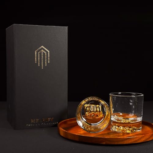 Image of Melbify Gold Knockout Whiskey Glass Gift Set | 4 pcs Set| 300 ml | Ultra-Premium | Gold-Bottomed | Imported | Luxurious | Ideal for Wedding Gifts, Anniversary, VIP and Corporate Gifts