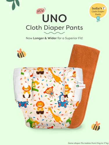 Image of SuperBottoms Little Wheels Freesize UNO Supersoft Cloth Diaper with Velcro + Jungle Beats UNO Cloth Diaper Pants + 1 DryFeel Magic Pad - Reusable Freesize Combo