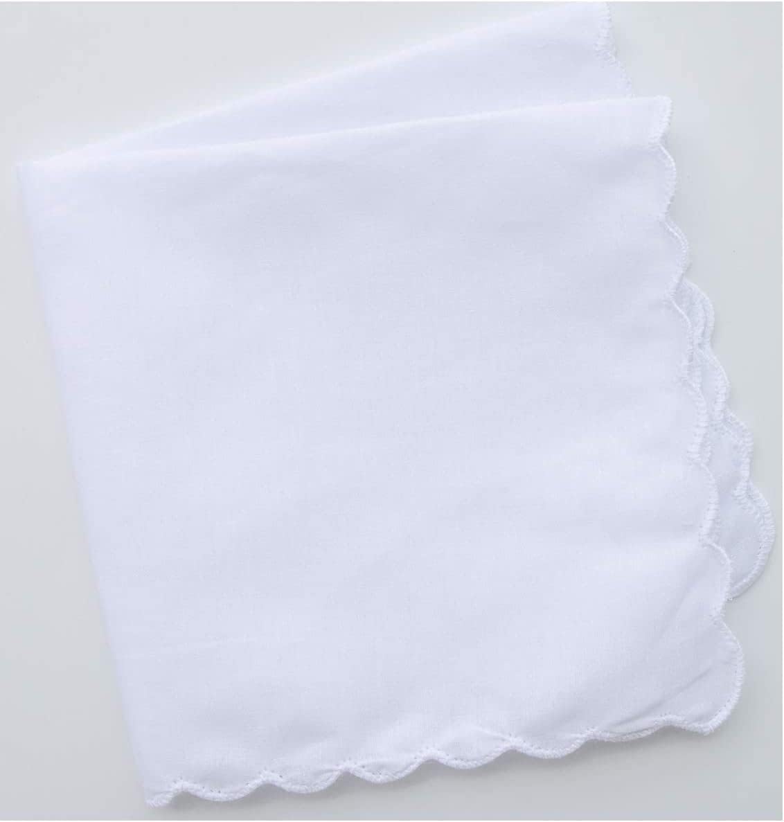 (3 pac) Bulk Pack Handkerchiefs Cotton Scalloped Hankies Pocket Square Towel White 11 Inches