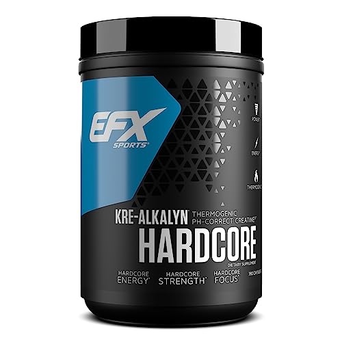 EFX Sports Kre-Alkalyn Hardcore | Thermogenic pH Correct Creatine Monohydrate Pill Supplement | Energy & Strength Pre Workout | 120 Servings, 360 Capsules