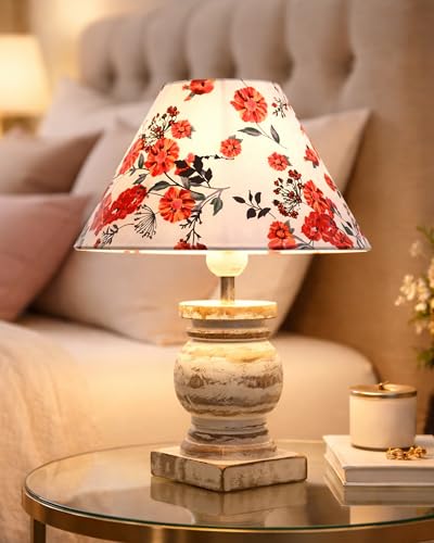 Image of Homesake Small Table Lamp with White Wooden Base, E27 Holder Bedside Night Lamp for Bedroom Living Room, Decorative Study Desk Lamp Office, Warm Ambient Lighting for Home Decor, Gift (Marigold)