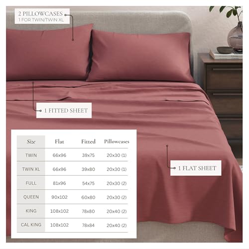 Image of Great Bay Home Cotton Jersey Knit Full Sheet Set - Ultra-Soft, Stretchy, Heathered Melange Bed Sheets - Cozy, Soft T-Shirt Sheet & Pillowcase Set (Heathered Dusty Rose)