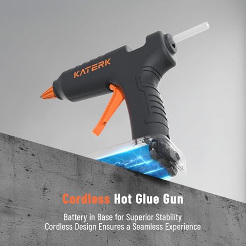 Image of Katerk 12V Full Size Cordless Hot Glue Gun with 24 Glue Sticks, Drip-Free Fast Heating Rechargeable and Heavy Duty Battery Operated Glue Gun and Sticks Sets 11mm x24 for Crafts DIY, Repair, Gift