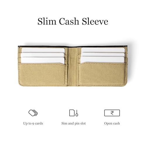Image of Bellblock Slim Sleeve Canvas Wallet for Men /Women | Minimal Handcrafted Bifold Wallet | with Sim, Mobile Pin & Hidden Extra Card Slots | Mocha Black