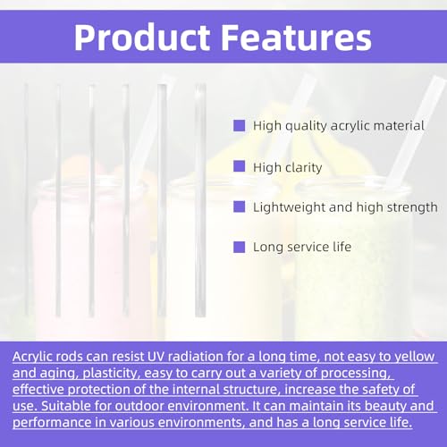 Image of 30 Pcs 8 Inch Acrylic Clear Rods Kit, 6 Sizes Clear Acrylic Dowel Rods | Transparent acrylic solid rods in multiple diameters, ideal accessories for model building, handmade crafts