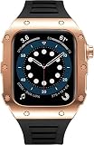 BRART Stainless Steel Watch Case，For Apple Watch Band Series 8 7 6 SE 5, Mod Kit 45mm 44mm Metal Case Rubber Watch Strap Tactical Full Protection for Men (Color : BRG, Size : 44mm For 6/5/4/SE)