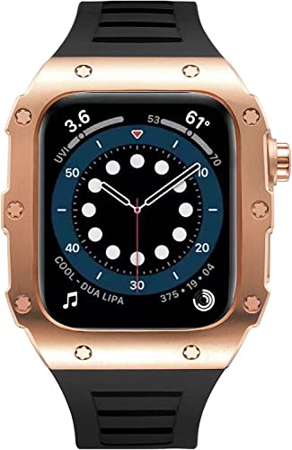 BRART Stainless Steel Watch Case，For Apple Watch Band Series 8 7 6 SE 5, Mod Kit 45mm 44mm Metal Case Rubber Watch Strap Tactical Full Protection for Men (Color : BRG, Size : 45mm For 8/7)