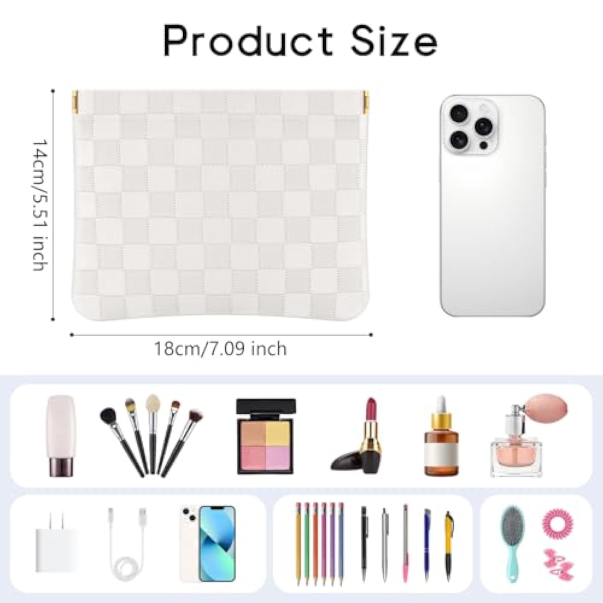 2PCS Checkered Pocket Cosmetic Bag Set for Women