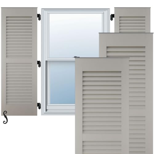 15"W x 80"H Americraft Two Equal Louver Exterior Real Wood Shutters (Per Pair), Hailstorm Gray