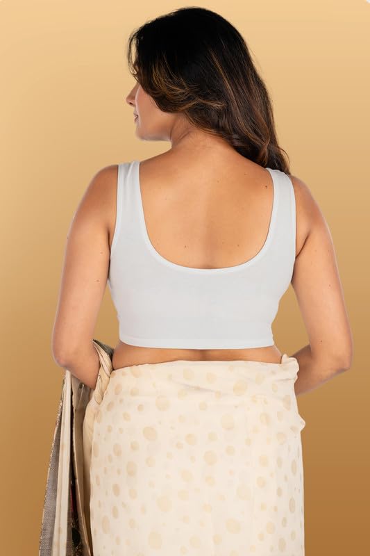 Image of Abhi Cotton Readymade Saree Blouse for Women- Sleeveless, U-Neck, Regular-fit, Stretchable, Pull-on Style