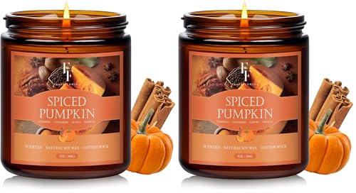 Image of Fall Candle, Spiced Pumpkin Scented Candles for Home, Natural Soy Autumn Candle Aromatherapy Candle, 7 oz Jar Candles Fall Gifts for Women Men (Pack of 2)