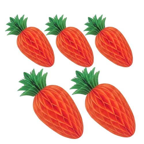 TOYANDONA Adornos de Zanahoria de Papel Forma de Panal Decoración Colgante para Fiestas de Pascua 5 Piezas 2 Grandes 3 Pequeñas Color Naranja Vibrante Centro de Mesa para Eventos y