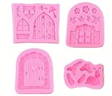 Set of 4 Enchanted Vintage Fairy Garden Fairy Gnome Home Door Snail Silicone Molds for Fondant Candy Making Chocolate Mold Desserts Ice Cube Gum Clay Biscuit Plaster Resin Cupcake Topper Cake Decor