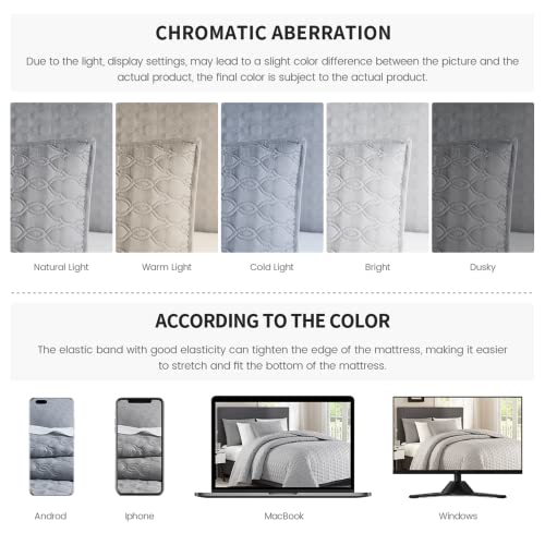 Bourina Embroidery Quilt Set Coverlet Set 3-Piece Microfiber Bedspread Included 2 Shams And 1 Quilt, King Size 104" X 92" Grey #TOP5