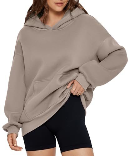 Glamaker Women's Oversized Fall Essentials Hoodies Fleece Sweatshirts Long Sleeve Casual Loose Sweater Pullover Hoodie Coffee Grey M