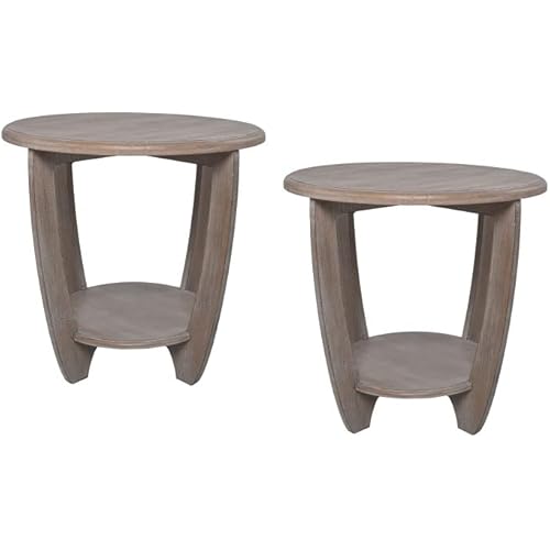 COZAYH Set of 2 Rustic Farmhouse end Table with Storage Shelf, French Country Accent Side Table for Family, Dinning or Living Room, Small Spaces, Modern, Round, Vintage Grey Finish.