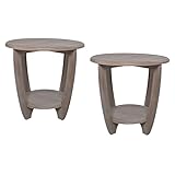 COZAYH Set of 2 Rustic Farmhouse end Table with Storage Shelf, French Country Accent Side Table for Family, Dinning or Living Room, Small Spaces, Modern, Round, Vintage Grey Finish.