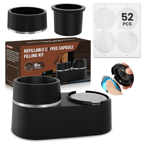 Pro Mael Reusable Pods Kit for Nespresso Vertuo, Refillable Coffee Pods with 52 Pcs Aluminum Foil Lids for VertuoLine Capsules, Compatible for VertuoPlus Espresso Machine (Pods not included)