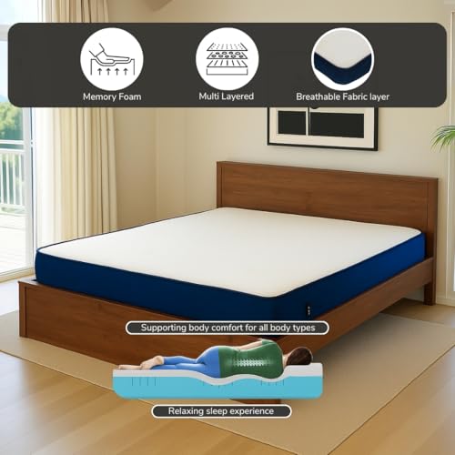 Image of Royaloak Italian Ortho Memory Foam Mattress Queen Size | 8 Inch Thick with Breathable Knitted Fabric & Pressure Relieving Foam | Superior Body Support | Anti Skid Queen Size Mattress | 60X78 Inches