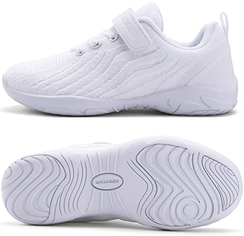 Image of BAXINIER Girls White Cheerleading Shoes Breathable Youth Cheer Competition Sneakers Athletic Training Dance Tennis Walking Shoes