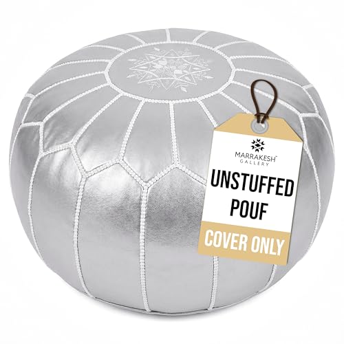 Marrakesh Gallery Handmade Faux Leather Round Pouf Unstuffed - Moroccan Ottoman Footstool, Footrest Cover - Boho Decor - Bohemian Living Room, Bedroom, Kids Room, Gift & Wedding