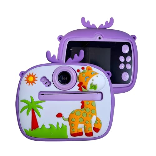 Image of Omeron 2 Years Warranty Kids Instant Print Camera 12MP HD Photo & Video Thermal Printer, Rechargeable Battery, Paper Rolls, Protective Silicone Cover, Educational Gift Toys for Creativ Kid - Purple