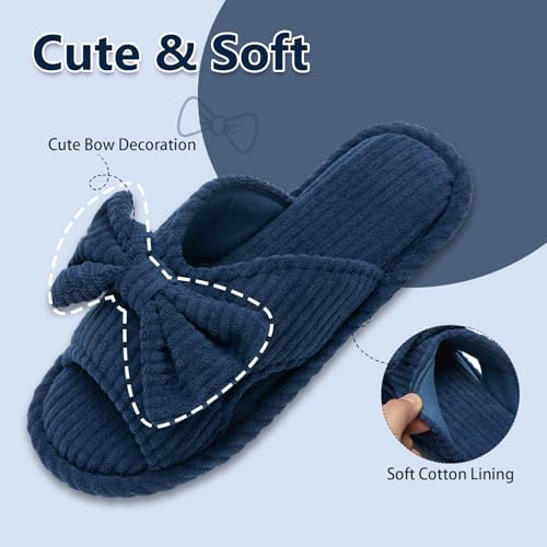 Image of GOEWY Cute Slippers for Women Indoor and Outdoor Cozy Soft Bow Open Toe Womens Slippers with Memory Foam Anti-Skid Sole Slides Spa Birthday Gifts for Women Mom Her Ladies Bridesmaid