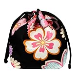 [OTAKUMARKET] 巾着袋 浴衣バッグ 袴 巾着 バッグ レディース 着物 小物入れ 七五三 卒業式 成人式 花火大会 夏祭り 和柄 巾着ポーチ ハンドバッグ 和風 18柄展開 (J 黒地にカラフルな桜)