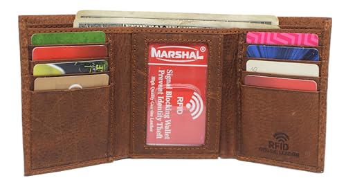 MARSHAL Virgo Zodiac Sign Logo Men's RFID Protected Genuine Leather Bifold Trifold Wallet (Trifold)2