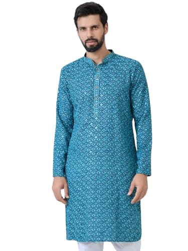 Image of See Designs Men's Full Sleeve Mandarin Collar Men Embroidered Straight Long Kurta - Festive Collection