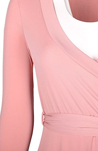 Image of Women's 3 /4 Sleeve Deep V-Neck Maxi Faux Wrap Solid Plus Size Dress