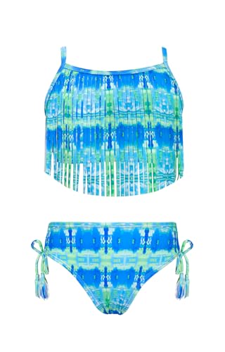 SHEKINI Girls Tie Side Sports Tassel Bikini Set Printing Two-Piece Swimsuit