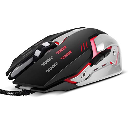 PBX Gladiator Wired Gaming Mouse - High-Precision 6D Computer Gaming Mouse - Mouse for Laptop with Adjustable DPI Settings - Corded PC Gaming Accessories for Gamers - 6' Cable, 4 LED Colored Backlight