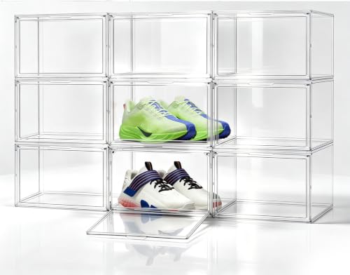 Pack of 9 Heavy Duty Shoe Boxes, Acrylic-Look,Fit US Size 13 Men's Footwear