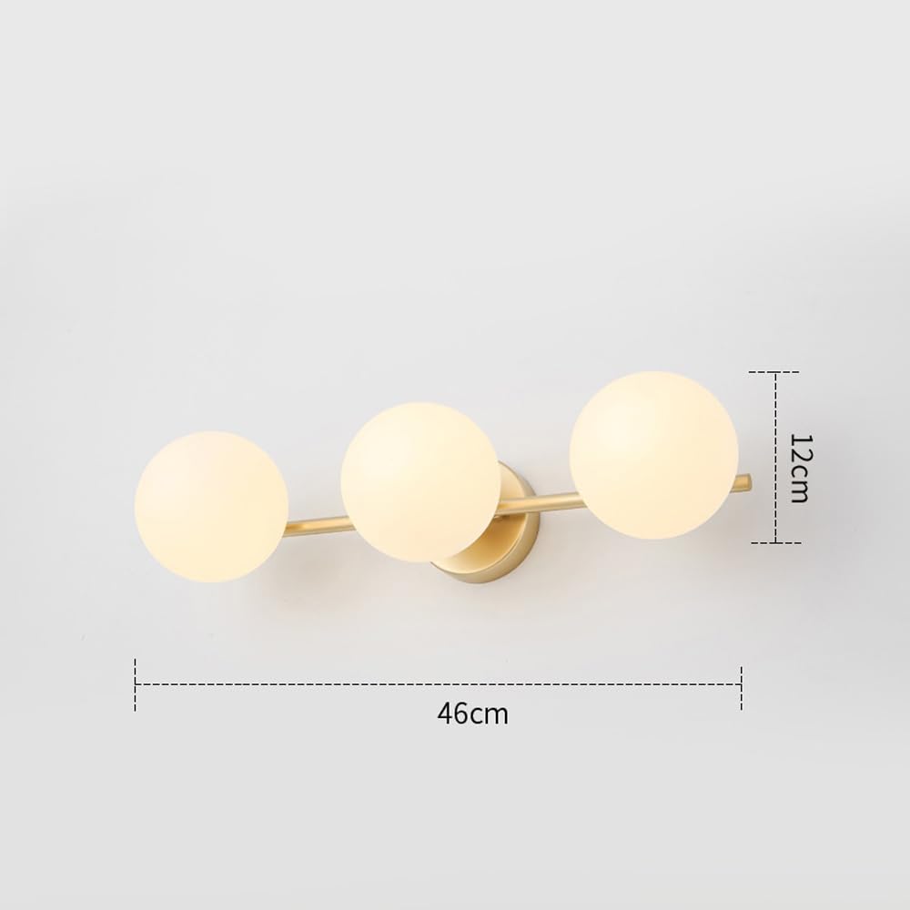 Lámpara de Pared Moderna para Interiores, lámpara de Espejo de baño Dorada de 2 Luces, lámpara de Techo con Pantalla de Globo de Cristal, lámpara Retro G9 para Dormitorio y Sala de
