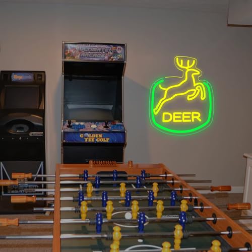 Image of Jumping Deere Neon Sign for Wall Decor, Tractor Neon Lights with Dimmer Swtich for Farm Farmhouse, USB Powered LED Sign forBar, Man Cave, Bedroom Living Room Cabin Bar Rustic Wall Decor, 11.4*14.9IN