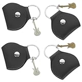 HOUDERCO 4個 レザー製ギターピック収納ポーチ キーホルダー付き 携帯便利 小型ギターピックケース 多対応 バッグやリュック飾りにも